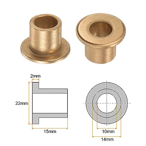 HARFINGTON 2pcs Flange Bearing Sleeve 10mmBore,14mmOD,15mm L,Bronze Bushing - size: 10mm x 14mm x 15mm