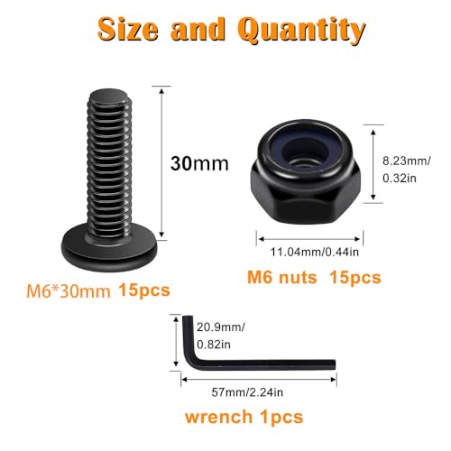 weideer 30pcs M6 x 30mm Nuts and Bolts Kit, Stainless Steel 18-8 (304) Flat Head Hex Socket Cap Furniture Bolts,Nylon Insert Hex Lock Nuts with Hex Spanner K-182 30pcs - size: M6x30mm, style: Flat Head Hex