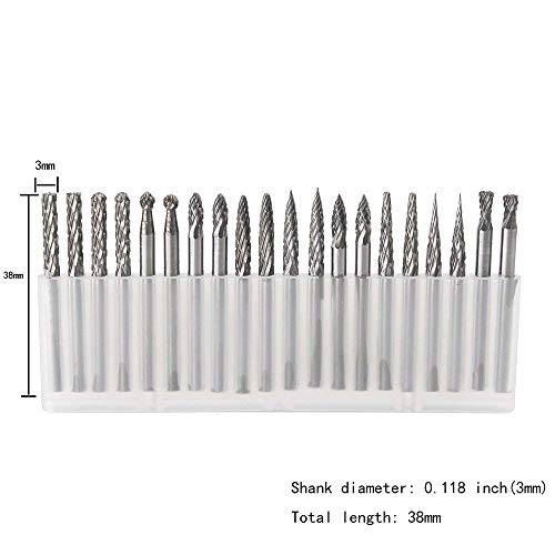 20pcs Solid Carbide Burr Set 0.118‘’(3mm) Shank