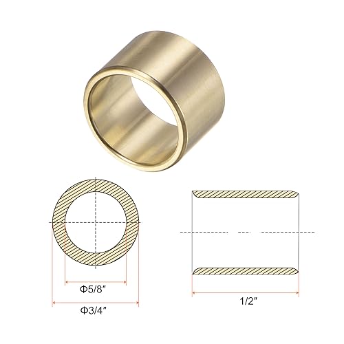 HARFINGTON 2pcs Sleeve Bearings 5/8" Bore 3/4" OD 1/2" Length Wrapped Oilless Bushings Brass Alloy for Transmission Conveyor Systems - size: 5/8" x 3/4" x 1/2"