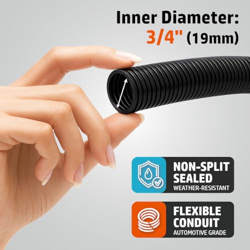 MGI SpeedWare Corrugated Non-Split Conduit, Black Wire Tubing for High-Temperature Automotive Harness and Indoor Outdoor Wire Management - 10ft Length (Inner Diameter 3/4") - size: 3/4" - 10ft