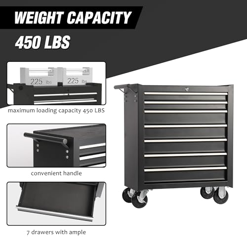 7-Drawer Lockable Rolling Tool Chest, Black - color: Black, style: 7 drawer
