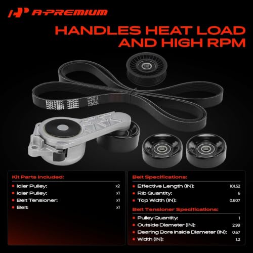 A-Premium Engine Serpentine Drive Belt Kit with Tensioner & Idler Pulley