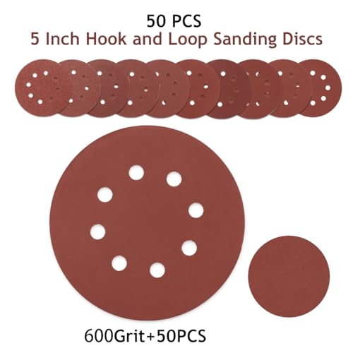 50 PCS 5 Inch 8 Hole Hook and Loop Sanding Discs 600 Grit - style: 600 Grit,50-Pack