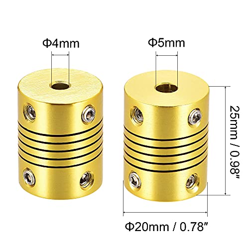 uxcell 5 Pcs 5mm to 4mm Aluminum Alloy Shaft Coupling Flexible Coupler L25xD20 Golden Tone - color: Golden Tone, size: 5mm to 4mm
