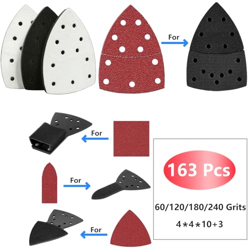 FOWOK 160Pcs Sandpaper for Skil Detail Sander with 3Pcs Foam Sanding Pad - size: Standard Sandpaper with 3 Pads