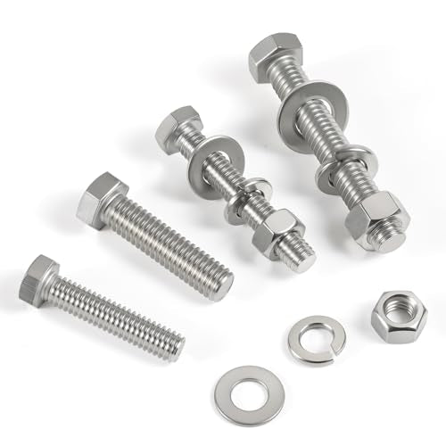 18Sets 5/16-18 x 1 Hex Head Screw Bolt,Nuts,Flat Washer Kit 304 Stainless Steel 18-8 Full Threaded - size: 5/16-18 x 1"