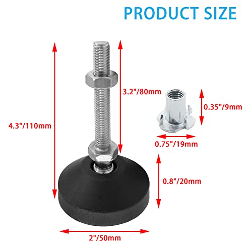 Luomorgo M8 Leveling Feet with T-Nut, D50 x M8 x H80, 4 Pcs - size: D50 x M8 x H80