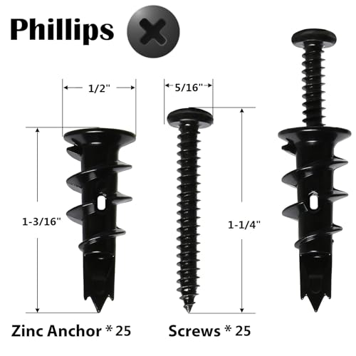 50Pc #8 Black Self Drilling Metal Drywall Anchors Heavy Duty and Screws kit