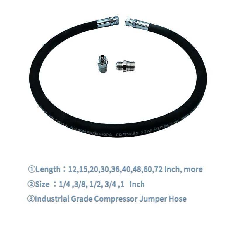 Industrial grade Hydraulic Hose 3/8" NPT Male x 84" Length,High Pressure Hose With Both Sides 360°Swivel Fittings,5800 PSI&250°F High Temp & Pressure Resistance for Hydraulic Systems - size: HY-84L-3/8 NPT