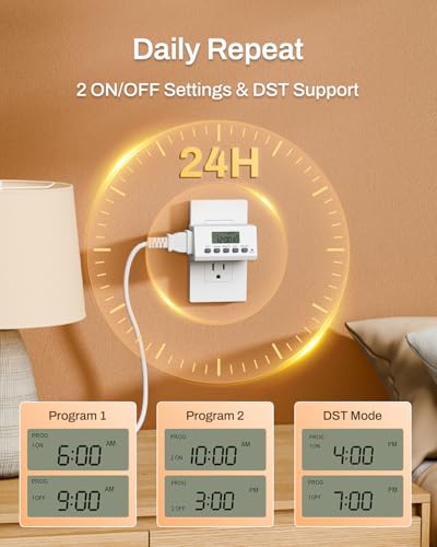 BN-LINK Indoor 24H Programmable Digital Timer Outlet, Slim 1 Outlet, 4 Pack - style: 2-Prong,4-Pack