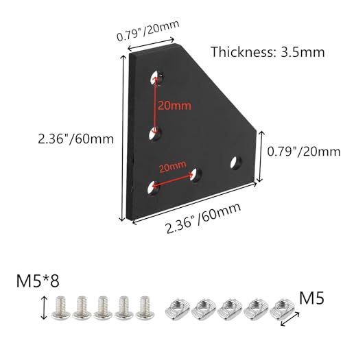 KUMGROT 8 Pcs Aluminum L-Shaped Corner Bracket for 2020 Aluminum Profile - style: 8Pcs L Type Bracket with Bolt Nut