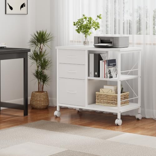 DUMOS 3 Drawer Mobile File Cabinet, Rolling Printer Stand with Storage - color: White