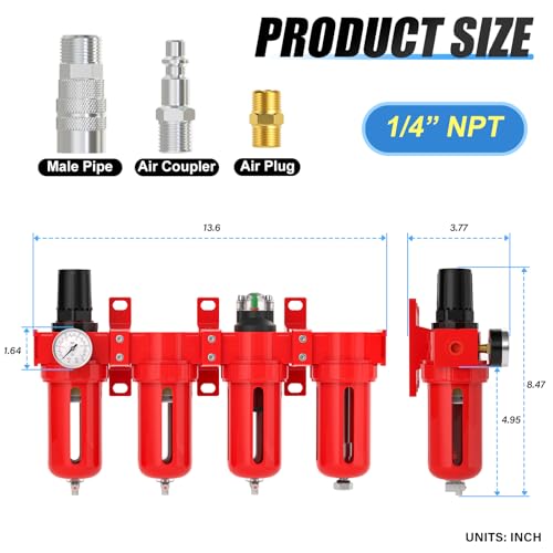 MEANLIN 1/4" NPT Industrial Grade 4 Stage Aluminum Air Drying System, Coalescing Filter, Double Particulate Filter, Desiccant Dryer and Air Regulator,Manual Drain For Plasma Cutter and Paint Spray - color: Double Particulate Filter, size: 1/4"NPT