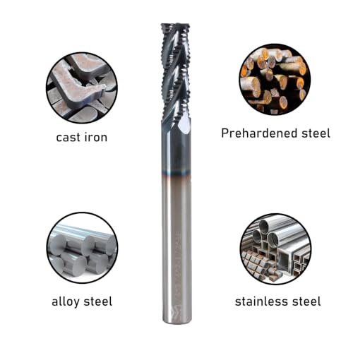 1/4" 4 Flute Roughing End Mill AlTiN Coated Carbide, 1Pcs - size: 1/4 in