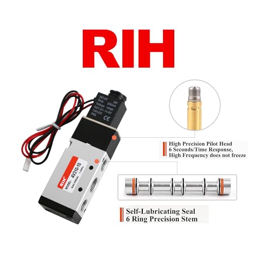 RIH Pneumatics Solenoid Valve 3/8"NPT DC12V Single Coil Pilot-Operated Electric 5Way2Position 4V310 (DC12V Wire, 3/8‘’) - style: DC12V Wire