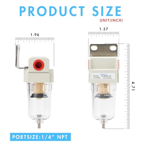 1/4" NPT Air Dryer for Compressor | Compressed Air Line Filter | 5 Micron Brass Element|Bracket, Poly Bowl, 145 psI - size: 1/4" NPT