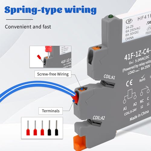 (10pcs)24V Relays,din Rail,24V Coil dc/ac,Slim,HF41F/24-ZS 5 Pin 1NO 1NC 6A - size: 41F-24V
