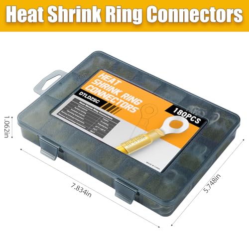 180PCS Marine Grade Heat Shrink Wire Connectors-Electrical Connectors Kit of Tinned Red Copper,Crimp Insulated Ring Fork Spade Butt Splice AWG12-10 Gauge (180pcs Yellow, AWG 12-10) - size: AWG 12-10, style: 180pcs Yellow