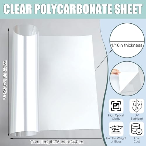 Beeveer Polycarbonate Clear Plastic Sheet, 36" x 96" Shatter Resistant - size: 36 x 96 inches