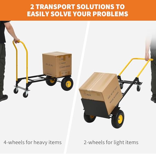 2-in-1 Convertible Hand Truck and Cart, 800 Lbs Capacity, Utility Dolly Platform Cart with 4 Non-Flat Solid Wheels, Hand Truck for Travel, Moving, Shopping, Office Use