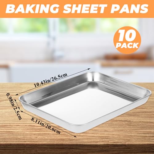 LANIAKEA 10 Pack Small Stainless Steel Baking Sheets, 10.4 x 8 x 1 Inch Toaster Oven Baking Pans, Cookie Sheets and Serving Trays, Heavy Duty and Easy to Clean