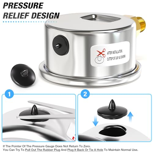 MEANLIN MEASURE -30inHG~30Psi Vacuum Gauge Stainless Steel 1/4" NPT 2" FACE DIAL Waterproof for Air Compressor HVAC Negative Pressure Hand Pump Pool Lower Mount, with 1/2" NPT and 3/8" NPT Hex Bushing - size: -15-30Psi