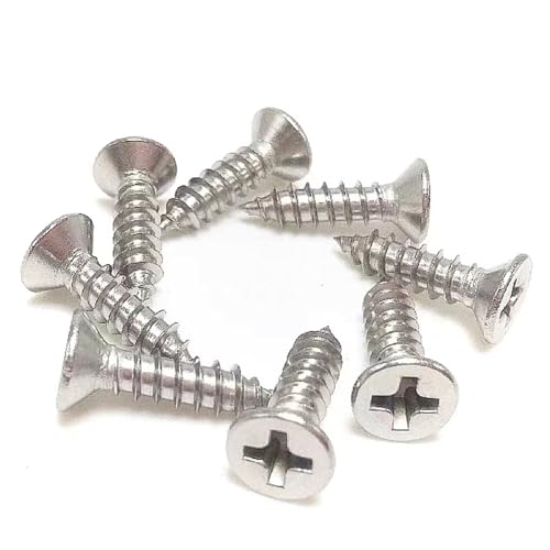M2.6 x 14mm Flat Head Wood Self Tapping,Sheet Metal Screws,Phillips Drive Countersunk Wood Screws,304 Stainless Steel (A2-70,GB846,Plain Finish,100 Pcs - size: M2.6 x 14mm(100 Pcs)