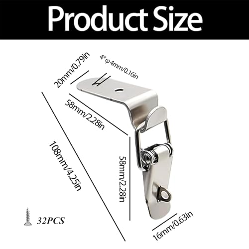 8-Pack Stainless Steel 90 Degree Spring Toggle Latches with Clasp Buckle Latch and Screws for Tool Box, Cabinet, Case, Barn
