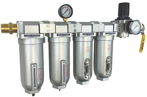 1/2" NPT Industrial (5-Stage) Moisture Removing Particulate Filter and Oil Removing Coalescing Filter and Two Desiccant Air Dryers and Air Pressure Regulator - size: 1/2" NPT, style: 5-STAGE FFDDR