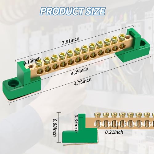 Neutral Bar, 4 Pack 12-Position Brass Terminal Block - size: 12 Position, style: grounding bus bar