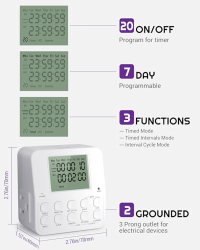 NEARPOW 2-Pack Dual 7 Day Programmable Timer Outlet, Infinite Repeat Cycle - size: 2 Pack