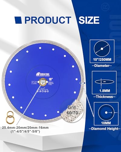 SHDIATOOL 10 Inch Diamond Tile Saw Blade for Porcelain Ceramic, 250mm - size: 10 Inch(250mm)