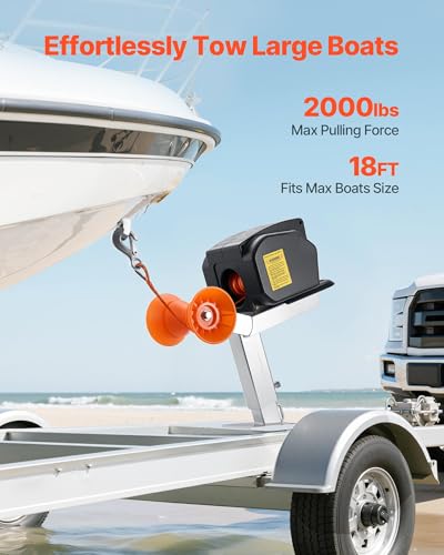 VEVOR Electric Boat Winch, 12V DC 300W, Reversible Electric Trailer Winch for Boats Up to 2000 lbs, Power-in, Power-Out, and Freewheel Operations for Boats with Wired Remote Control & Hand Crank