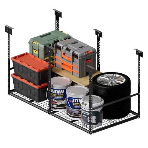 3x6 Ft Overhead Garage Storage Rack, 28-41 inch Height Adjustable Ceiling Mounted Organization Rack, 450 lbs Weight Capacity, 36"x72" Metal Rack for Garage Storage with Wire Decking - size: 3x6ft w/ Wire Decking
