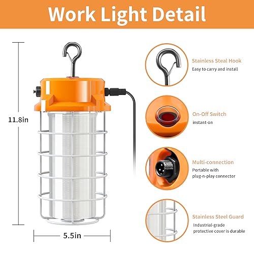 RIUVAO 120W LED Temporary Work Light 18000Lm 5000K Daylight White Portable Hanging Construction Lighting Led High Bay Light for Workshop Mine Job Site Lighting - size: 120W