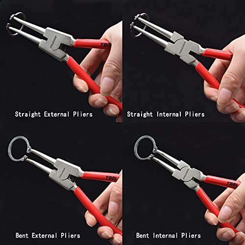 TOOLEAGUE 7" Snap Ring Pliers Set with Storage Bag, Circlip Pliers, 4 Pcs - size: 7 inches (Bent/Straight, Internal/External, 4Pcs)