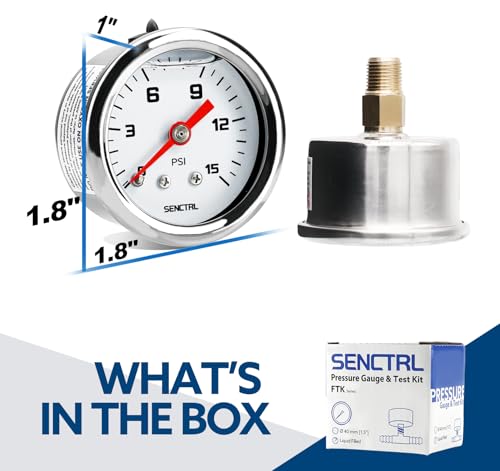 SENCTRL Fuel Pressure Gauge Kit 15 PSI for 5/16 Fuel Line, White Dial - size: 0-15 Psi, style: Back Mount for 5/16 Fuel line (Brass T-fitting adapter kit)