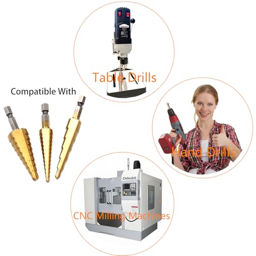 Step Drill Bit Set for Metal and Wood, 3PCS Titanium Coated High Speed Steel Unibit, Multiple Hole Stepped Up Cone Drill Bit with Hex Shank for DIY and Professional Use - style: INCH Size