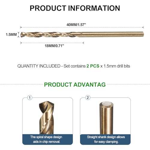 METALLIXITY Drill Bit (1.5mm) M35 5% Cobalt High-Speed Steel 135° 2Pcs - size: 1.5mm
