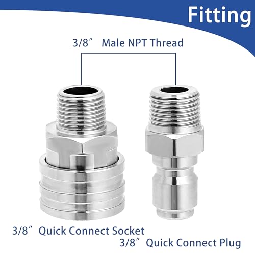 M MINGLE Pressure Washer Adapter Set, 2 Sets 3/8" NPT Quick Connect Fitting - size: 1.7 inch