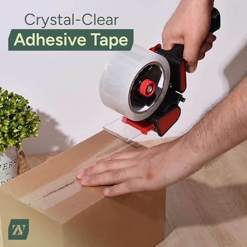 Zuvo Heavy Duty Tape Gun and Dispenser with 6 Clear Packaging Tapes. Clear Packaging Tape 44mm X 66m with Metal Tape Gun Dispenser for Moving Boxes,Warehouse Or General Packing Needs
