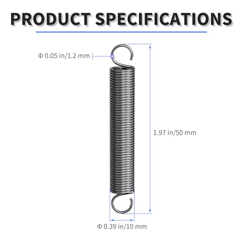 2pcs Extension Springs with Hook Ends, 1.2x10x50mm - size: 2Pcs 0.05*0.39*1.97in