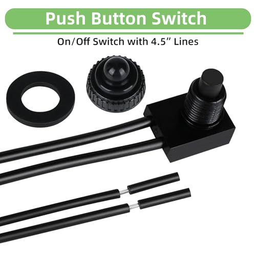 2PCS Waterproof RV Push Button Switch 12V ON/Off SPST Switch for Motorcycle/Auto Car Bathroom Fan with 4.5''Lines KP-107-2PCS (2, Red) - color: Red