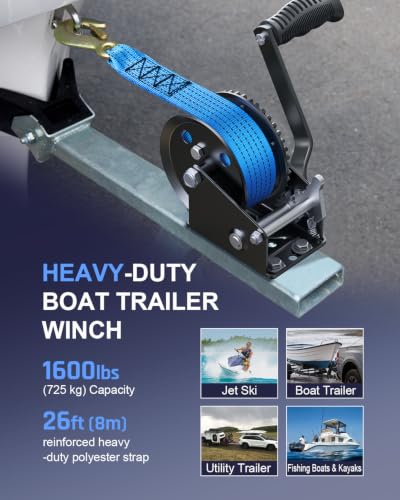 Kolvoii 1600 lb Boat Trailer Winch, 26 ft Strap, 4.1:1, Blue - size: 1600 lb - Blue Strap