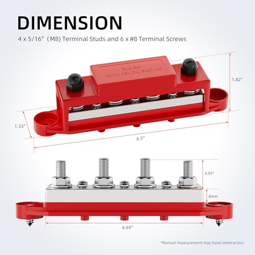 RVBOATPAT 400A Power Distribution Block 12V Bus Bar 4 x 5/16" (M8) Terminal Studs and 6 x #8 Terminal Screws 12 Volt Marine Bus Bar Positive & Negative - style: 400A 4x5/16"(M8) Studs+6 x #8 Screws