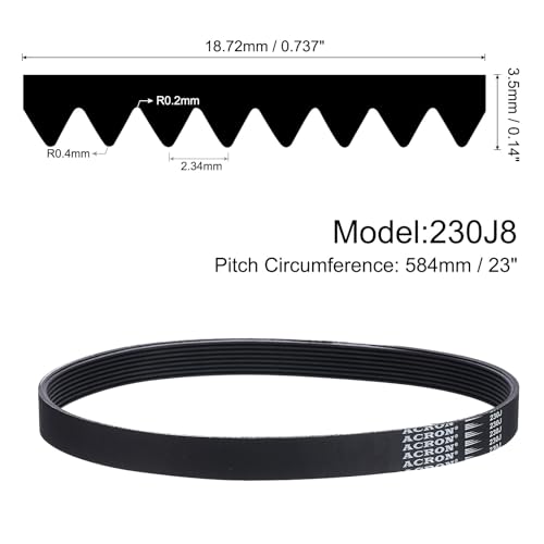 uxcell 230J8 PJ V-Ribbed Belt 8 Ribs 23" L x 0.74" W x 0.14" H, (EPDM) - size: 230J8