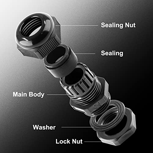 1/2" NPT Cable Glands, 12 Pack, 6-12mm - color: Black, size: 1/2"-12PCS