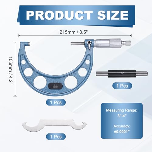 HARFINGTON Outside Micrometer 3-4inch Range +/-0.0001inch Accuracy,Blue - size: 3-4inch