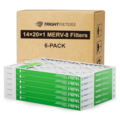 TRIGHTFILTERS 14x20x1 Air Filter 6 Pack, Durable MERV 8 Pleated Home HVAC AC Furnace Filters, Lightweight Compact Air Conditioner Filter Replacement - size: 14x20x1-6pack